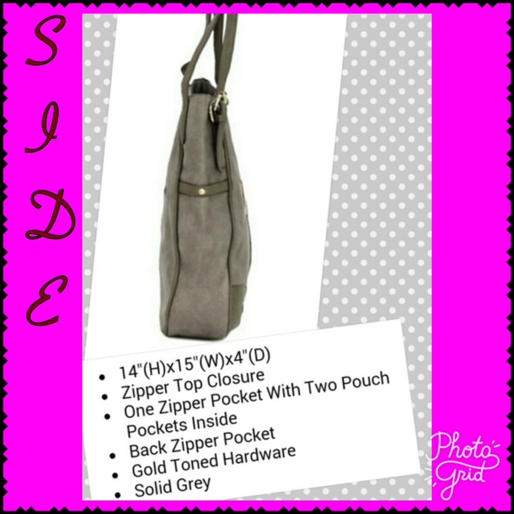 TWO TONE GREY TOTE TOP ZIP CLOSURE TOTE / EXTRA STRAP INCLUDED - Picture 5 of 6